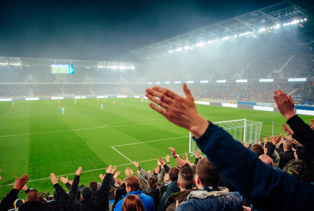 football fans support the team at the stadium